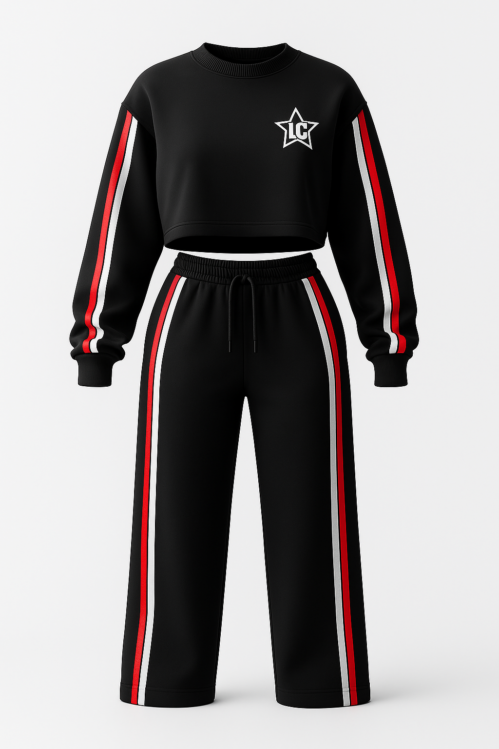 Female Signature Red, White and Black Sweat Suit - Front view